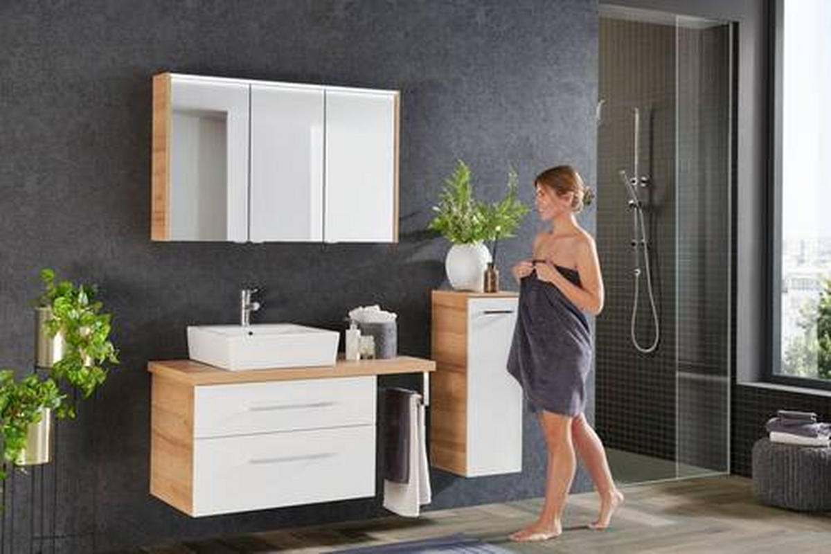 BADEZIMMER  in 110 cm  - Eichefarben/Weiß, MODERN, Glas/Keramik (110cm) - Voleo