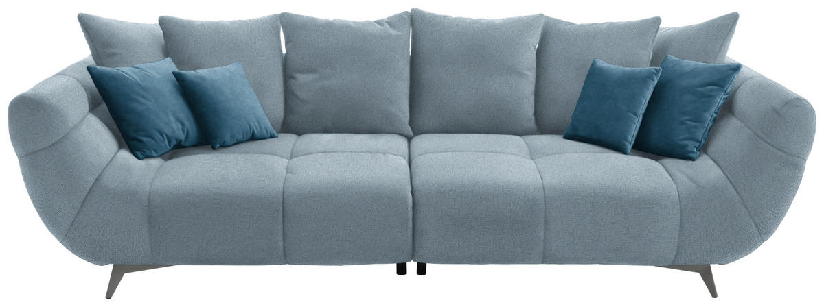 BIGSOFA in Webstoff Blau  - Blau/Edelstahlfarben, LIFESTYLE, Textil/Metall (300/79/133cm) - Hom`in