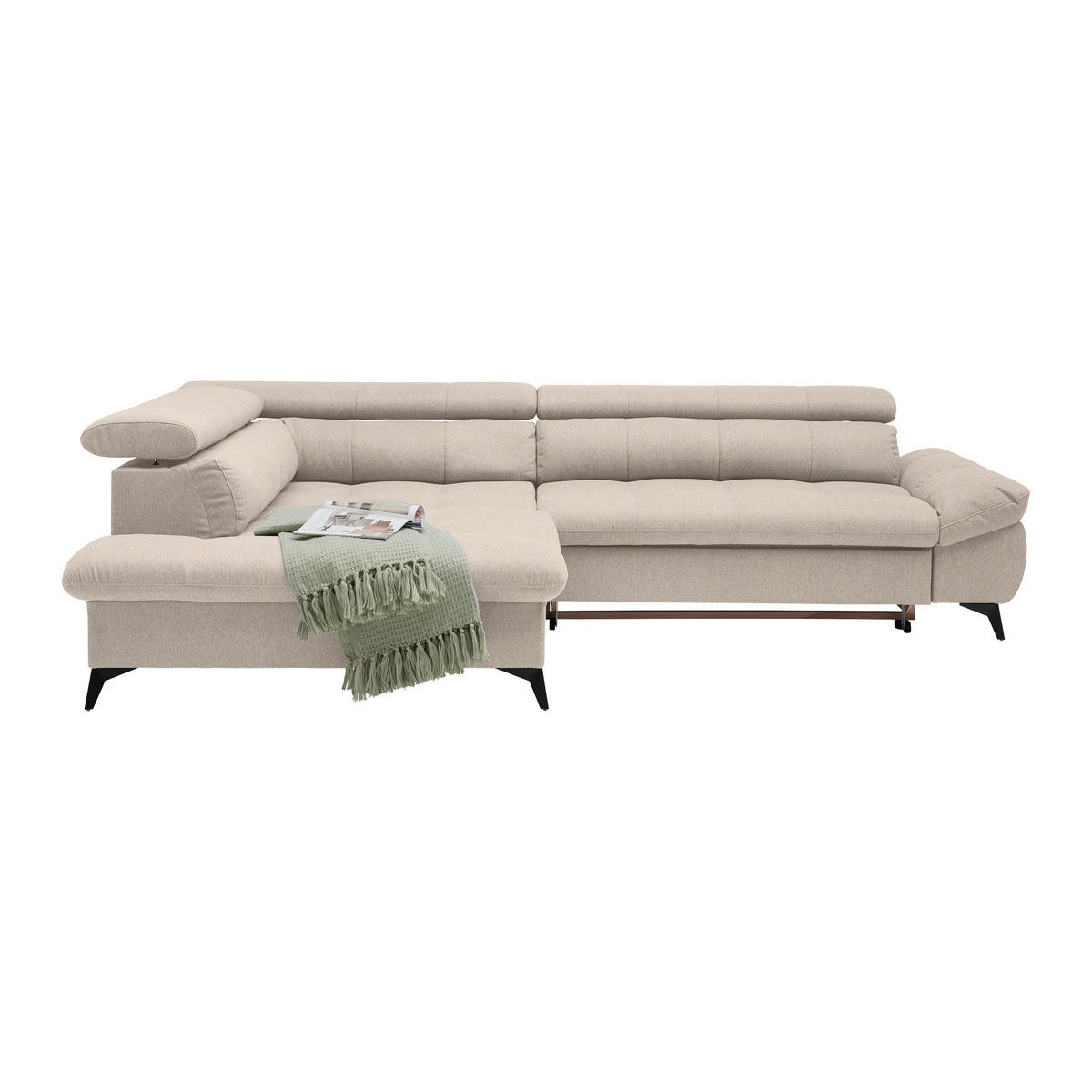 ECKSOFA in Chenille Beige  - Beige/Schwarz, Modern, Textil/Metall (201/296cm) - Livetastic