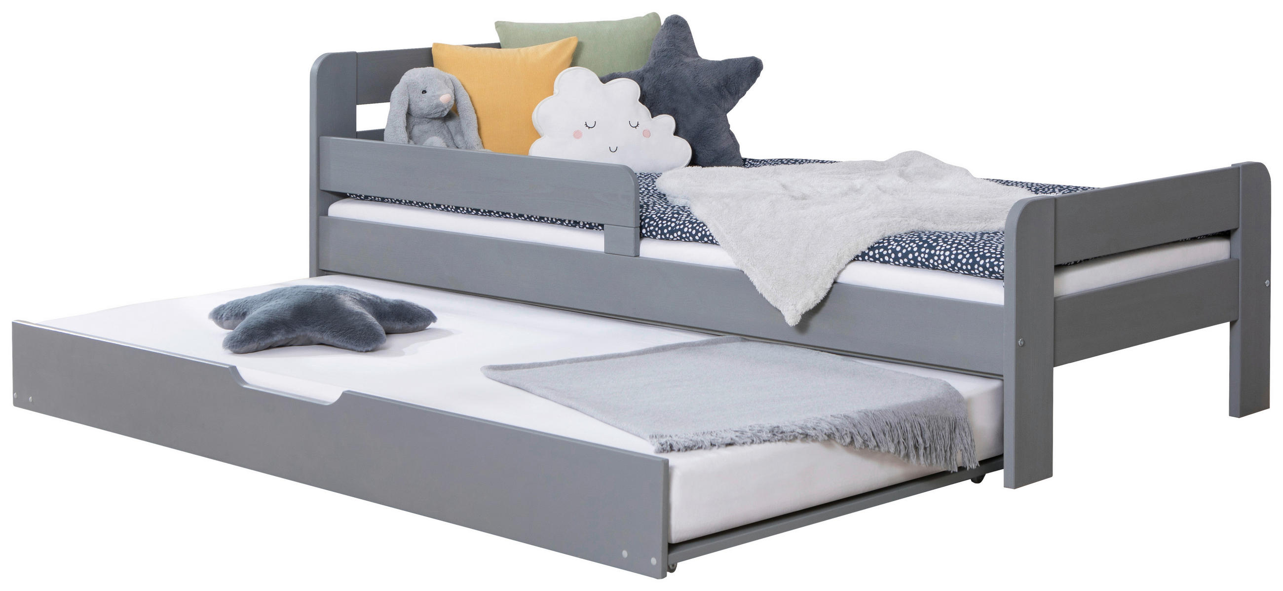 Bett Bennet mit Ausziehbett 120/200 cm Hellgrau  - Hellgrau, Modern, Holz (120/200cm) - MID.YOU
