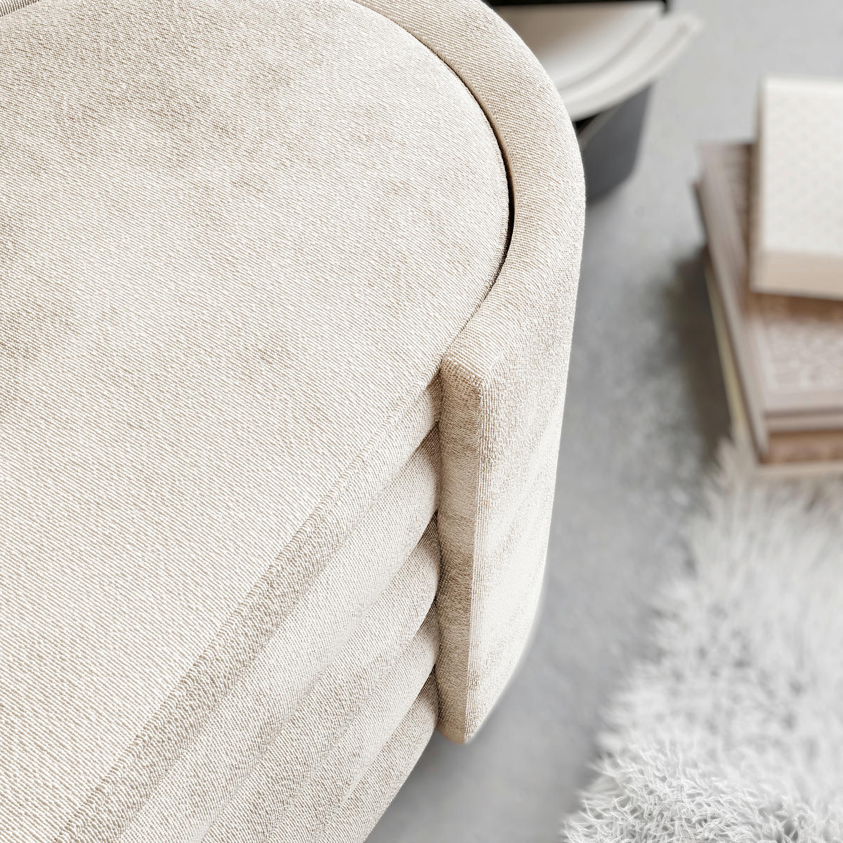 STOPPAD BÄNK i textil cremefärgad  - cremefärgad, Design, textil (105/42/42cm) - Livetastic