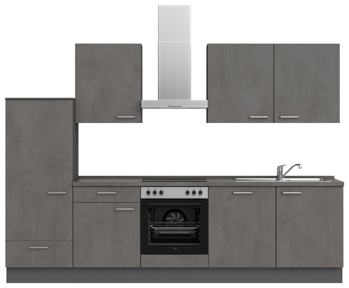 KÜCHENLEERBLOCK Riva 300 cm  in Schieferfarben  - Schieferfarben/Edelstahlfarben, MODERN, Holzwerkstoff/Metall (300cm) - Nobilia