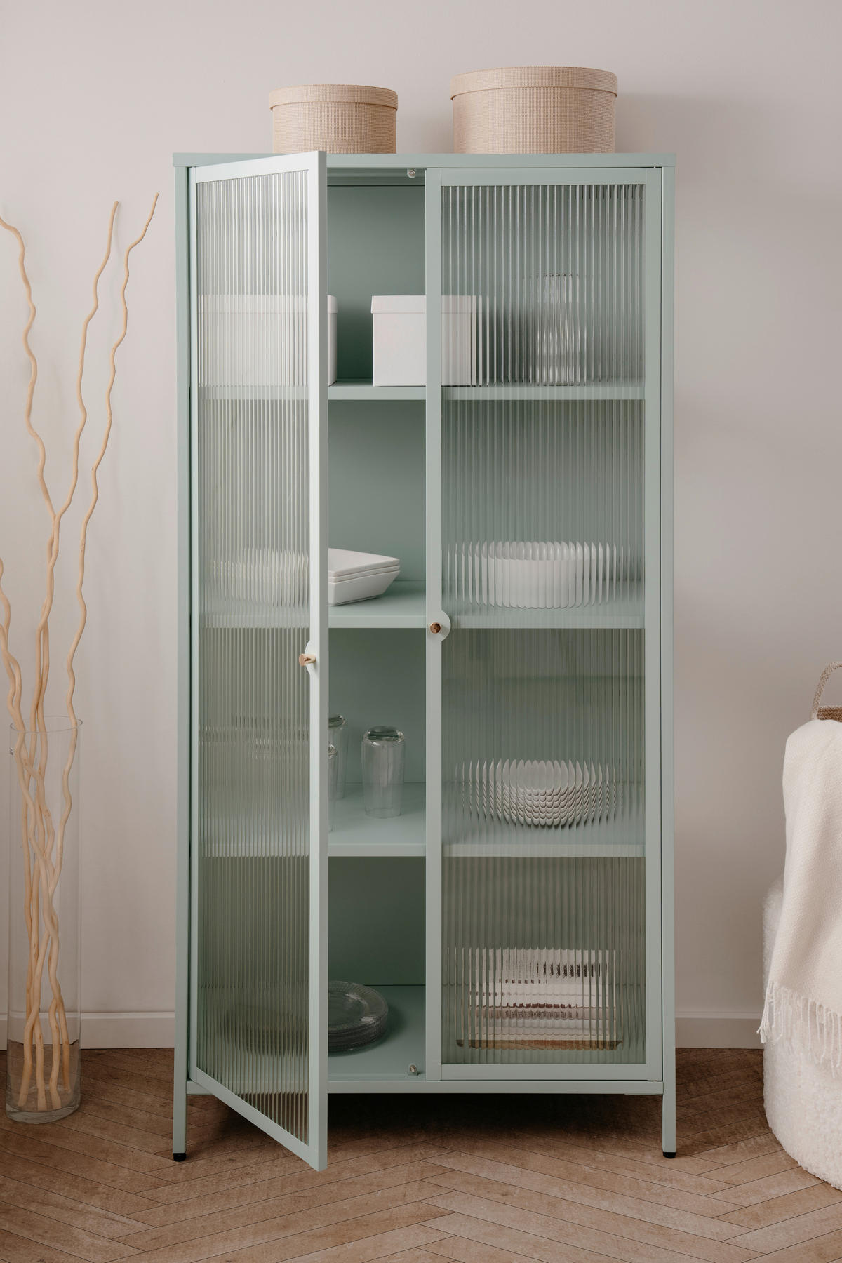 VITRINA 80/160/40 cm   - boje mente/zlatne boje, Design, staklo/metal (80/160/40cm) - MID.YOU