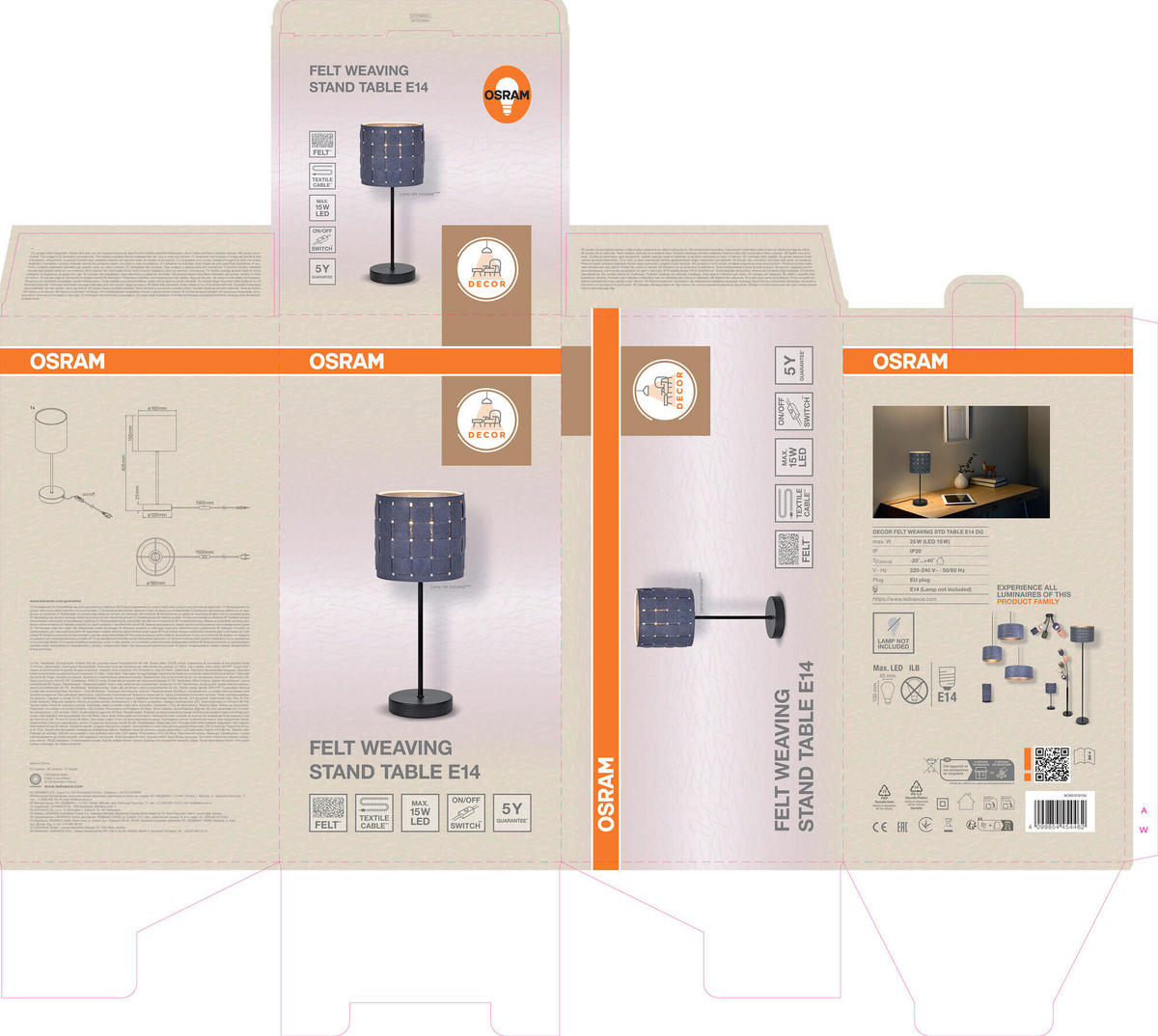 TISCHLEUCHTE 16/40.5 cm   - Dunkelgrau, Basics, Naturmaterialien/Metall (16/40.5cm) - Osram