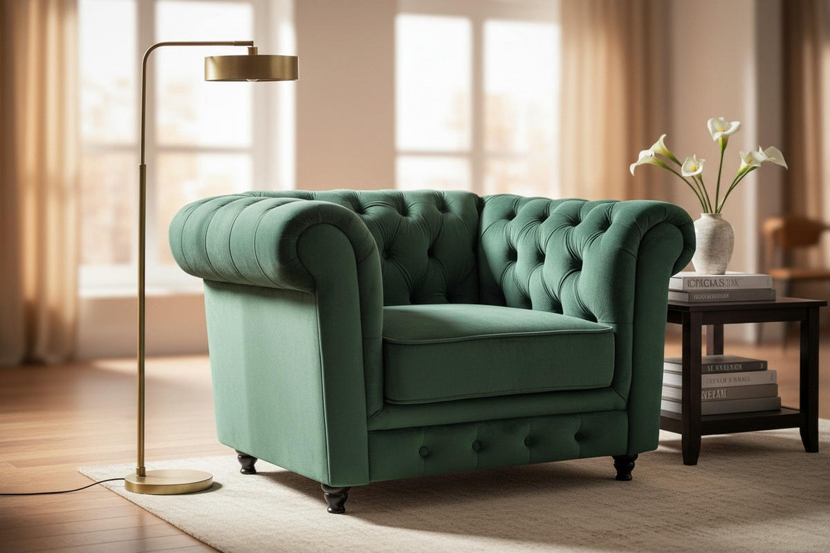 CHESTERFIELD-SESSEL Samt Grün, Schwarz  - Schwarz/Grün, Trend, Holz/Textil (102/73/87cm) - Xora