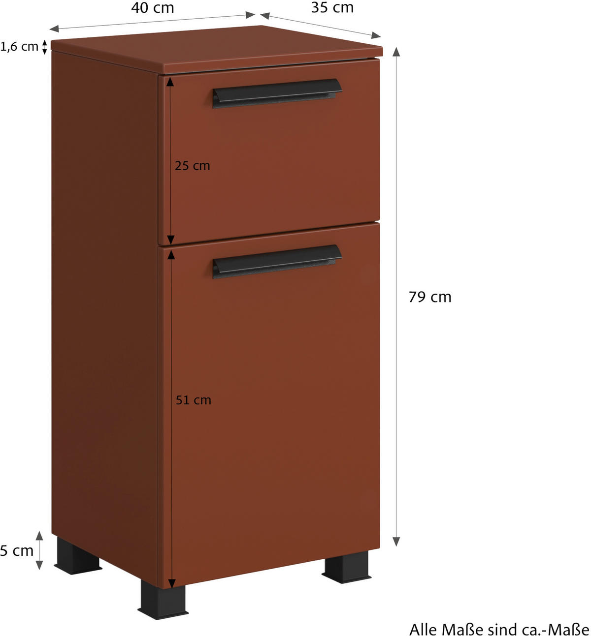 UNTERSCHRANK 40/79/35 cm   - Rot/Schwarz, KONVENTIONELL, Holzwerkstoff/Kunststoff (40/79/35cm) - Xora