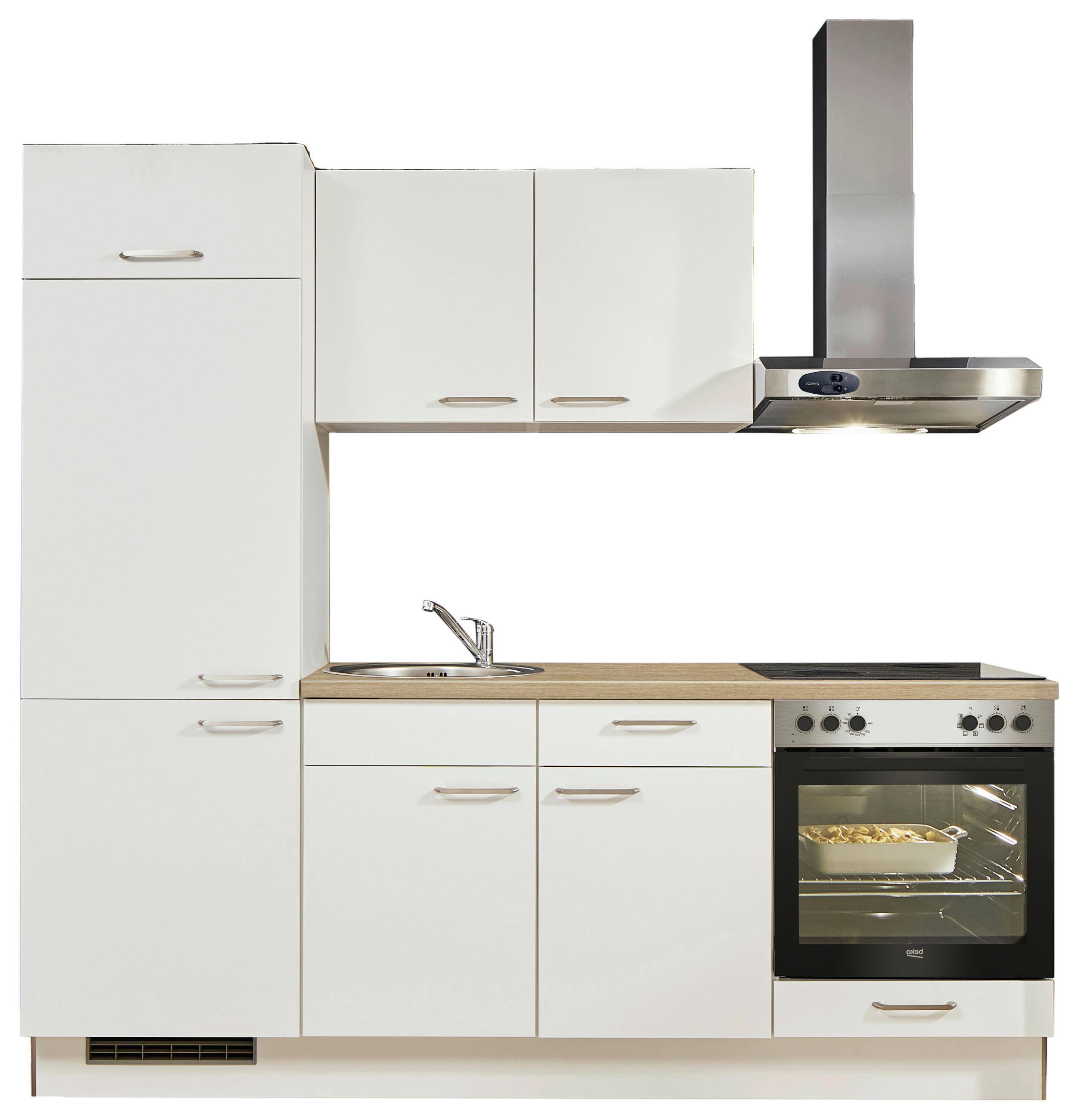 KÜCHENLEERBLOCK 220 cm   in Weiß, Eichefarben  - Edelstahlfarben/Eichefarben, Design, Holzwerkstoff/Metall (220cm) - Pino