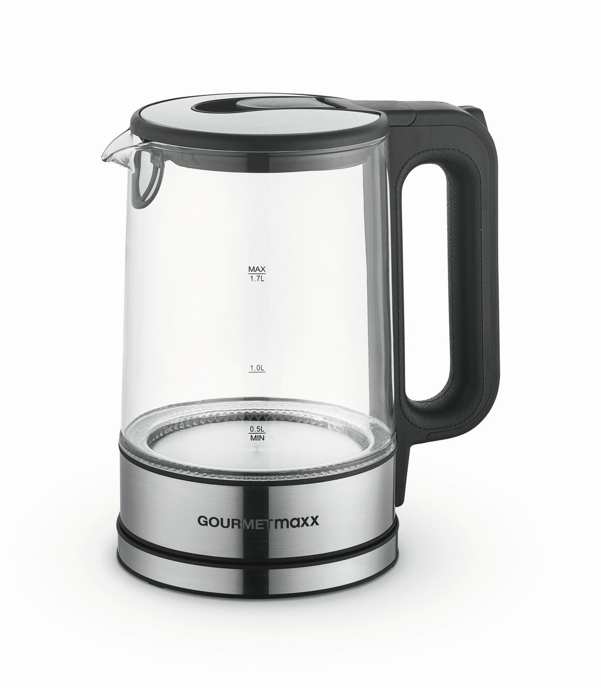WASSERKOCHER GOURMETmaxx 1,7 L  - Edelstahlfarben/Schwarz, Basics, Glas/Kunststoff (21/15/24cm) - GOURMETMAXX