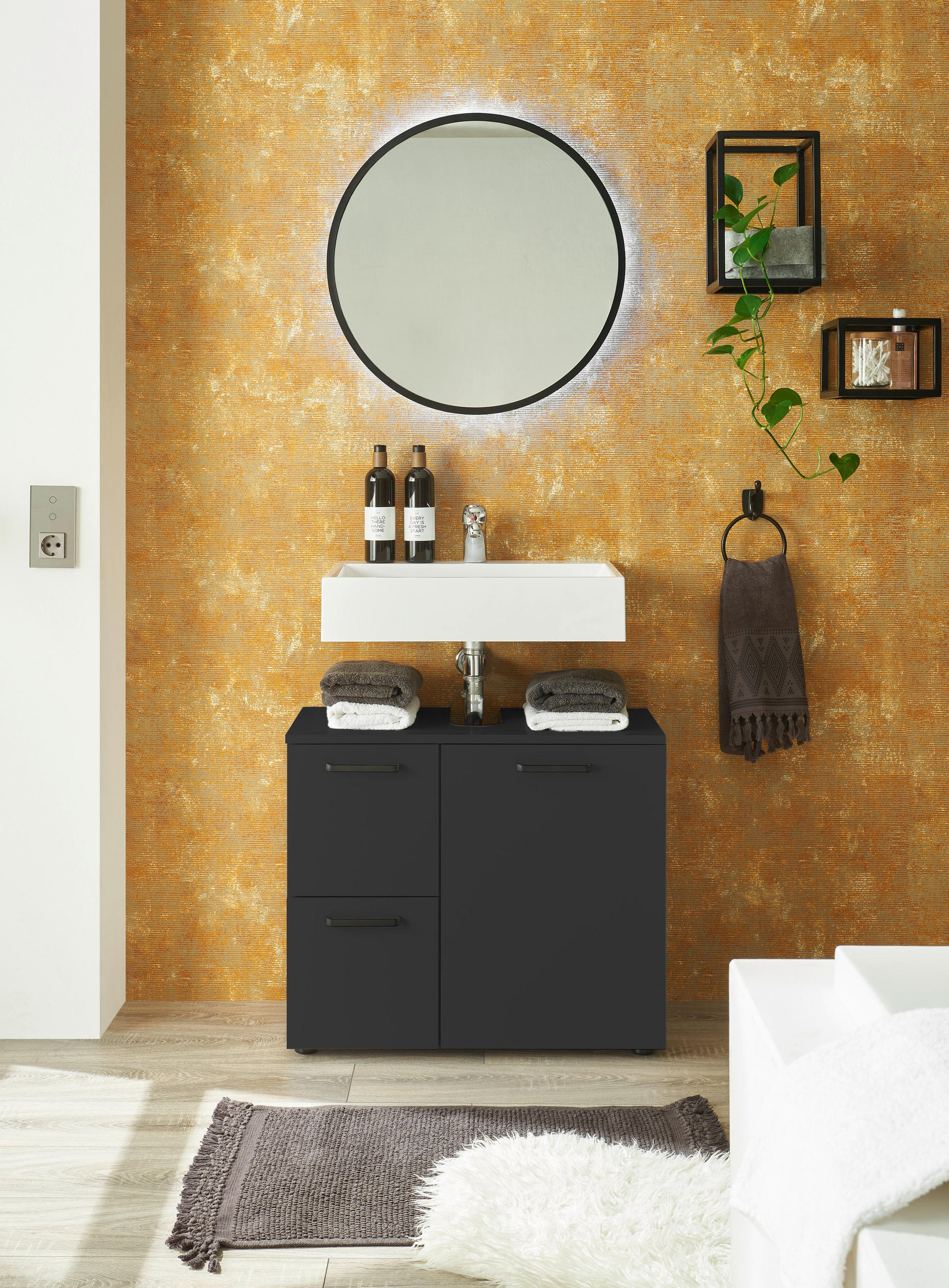 WASCHBECKENUNTERSCHRANK 70/60/35 cm  - Schwarz, MODERN, Holzwerkstoff/Kunststoff (70/60/35cm) - MID.YOU