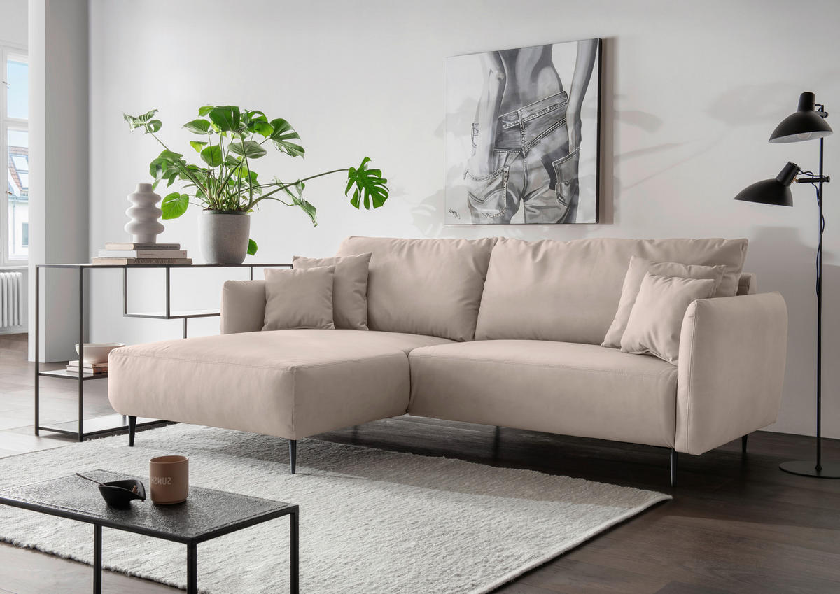 ECKSOFA in Lederlook Beige  178/264-302 cm  - Beige/Schwarz, Design, Textil/Metall (178/264-302cm) - Livetastic