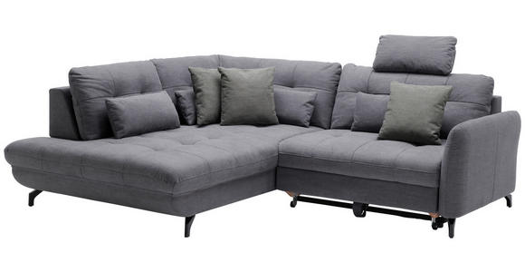 ECKSOFA in Flachgewebe, Leinenoptik Dunkelgrau  - Dunkelgrau/Schwarz, Design, Textil/Metall (208/247cm) - Xora