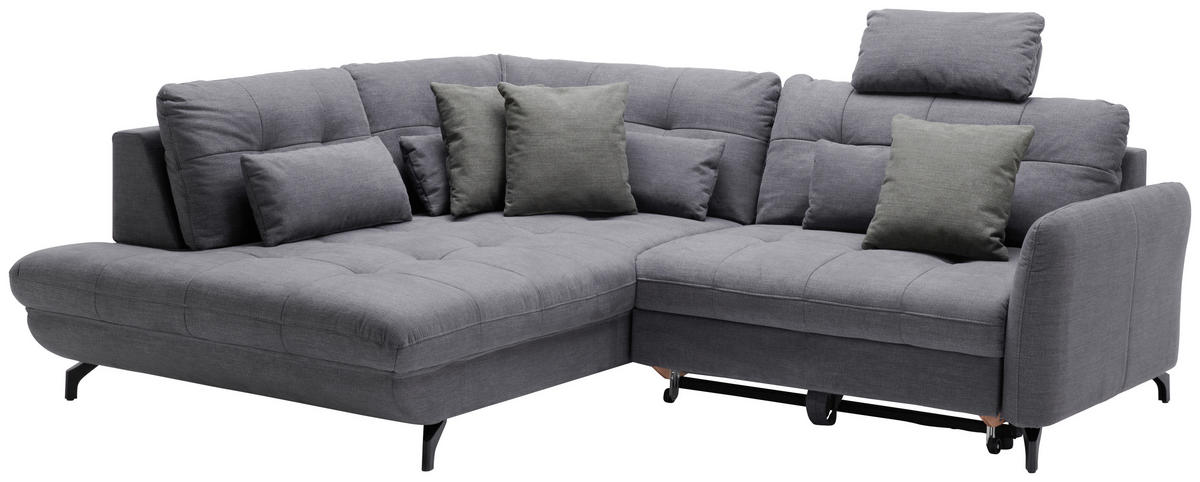 ECKSOFA in Flachgewebe, Leinenoptik Dunkelgrau  - Dunkelgrau/Schwarz, Design, Textil/Metall (208/247cm) - Xora