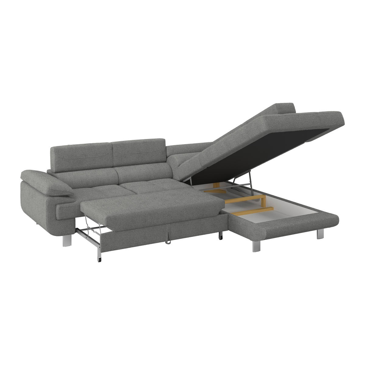 ECKSOFA Dunkelgrau Drell  - Dunkelgrau, MODERN, Textil/Metall (270/230cm) - MID.YOU