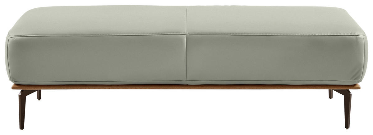 HOCKER in Holz, Leder Hellgrau  - Hellgrau/Bronzefarben, Design, Leder/Holz (151/44/61cm) - Valnatura