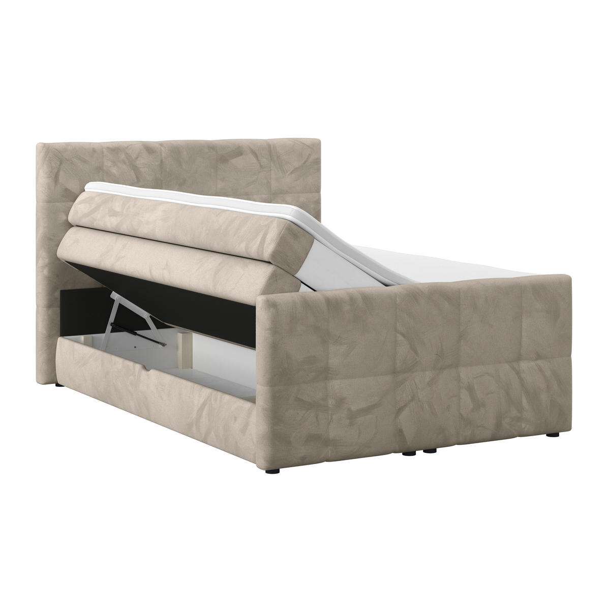 BOXSPRINGBETT 140/200 cm,  in Taupe, gepolstertes Kopfteil, Bettkasten, Topper, Matratzen, H2 + H2 = mittel  - Taupe, KONVENTIONELL, Holz/Holzwerkstoff (140/200cm) - Luca Bessoni