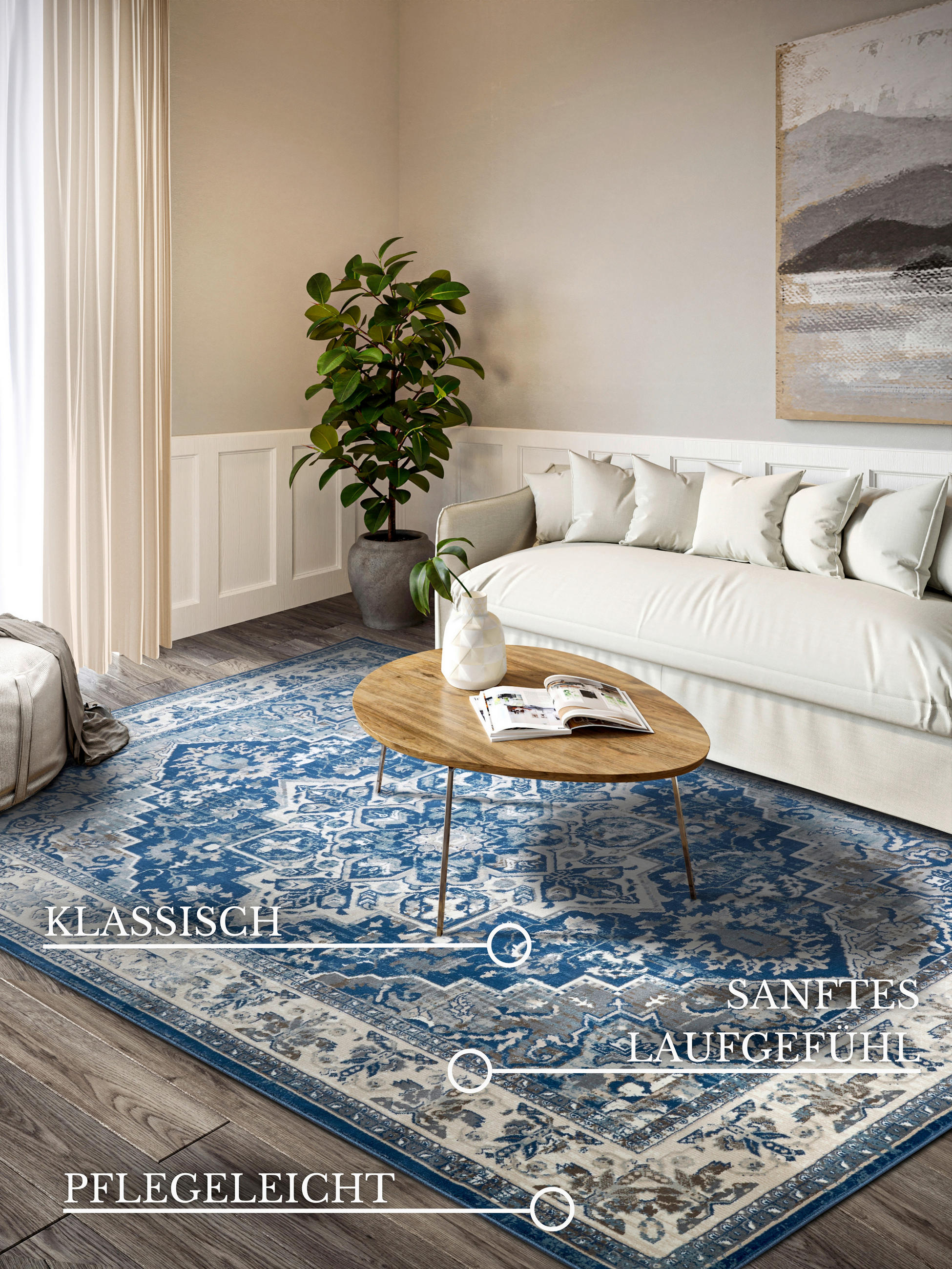 FLACHWEBETEPPICH 120/170 cm Kollektion 1869 Blau, Creme  - Blau/Creme, Design, Kunststoff/Textil (120/170cm) - Villeroy & Boch