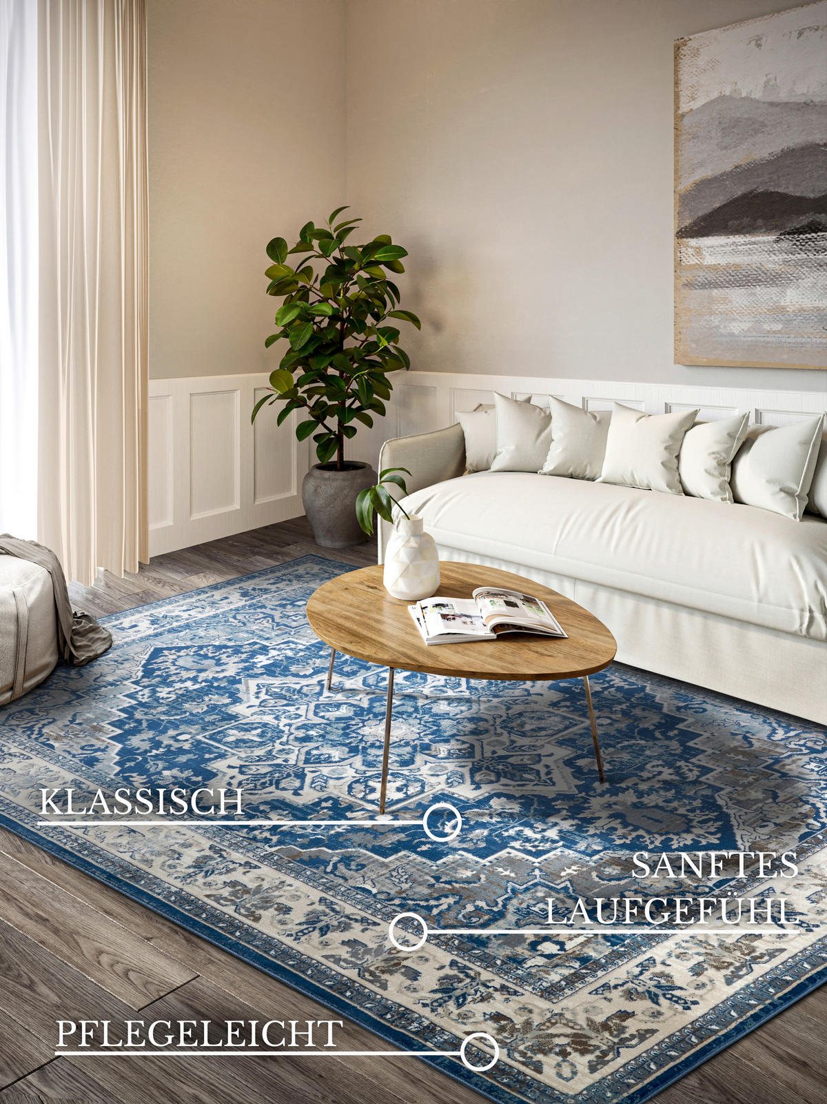 FLACHWEBETEPPICH 160/235 cm Kollektion 1869 Blau, Creme  - Blau/Creme, Design, Kunststoff/Textil (160/235cm) - Villeroy & Boch