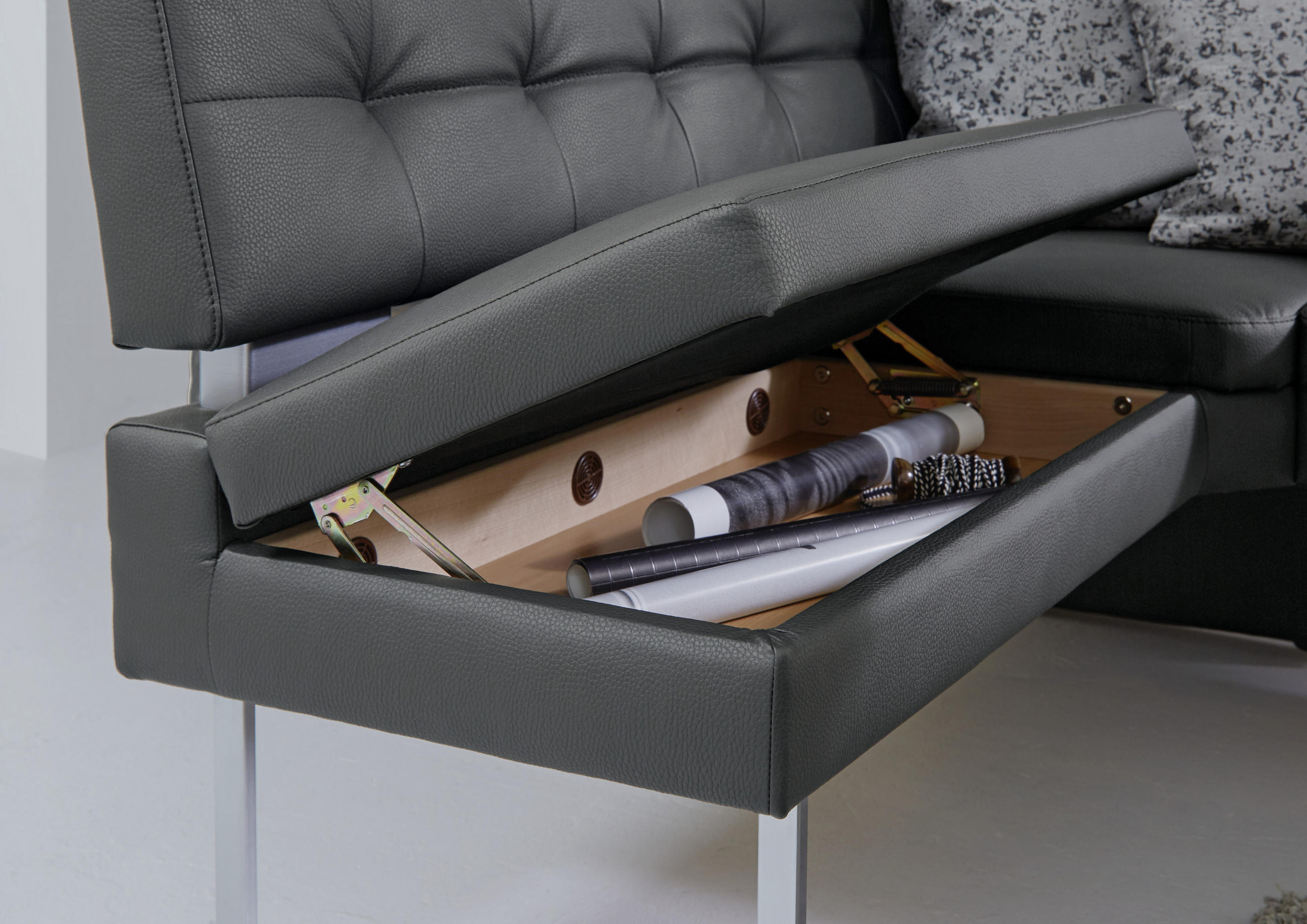 ECKBANK 158/200 cm  in Grau, Edelstahlfarben  - Edelstahlfarben/Grau, Design, Textil/Metall (158/200cm) - Dieter Knoll