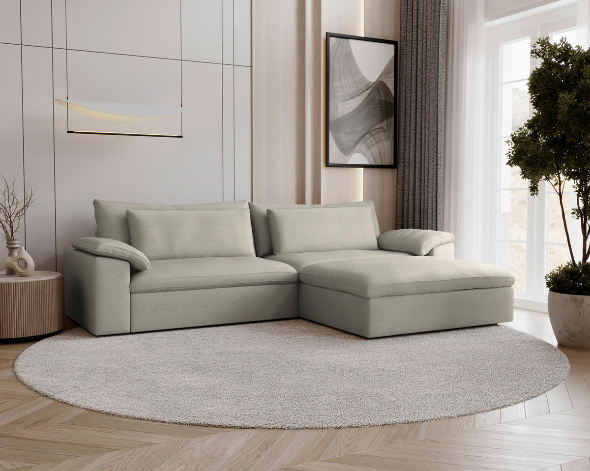 ECKSOFA  Chenille Hellbraun  - Hellbraun/Schwarz, Modern, Kunststoff/Textil (306/198cm) - Carryhome