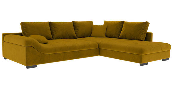 ECKSOFA Currygelb Cord - Currygelb/Schwarz, KONVENTIONELL, Holz/Textil (298/202cm) - Carryhome
