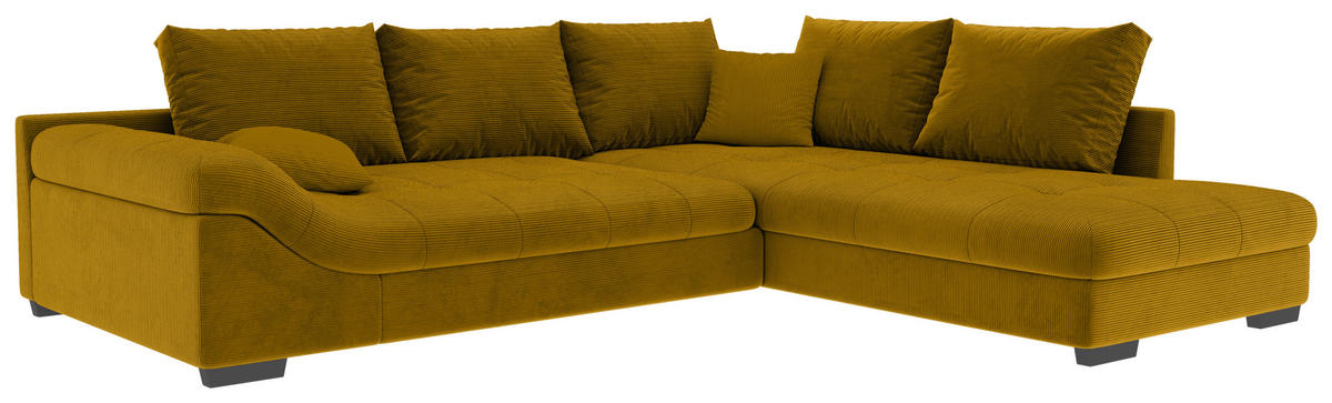 ECKSOFA in Cord Currygelb  - Currygelb/Schwarz, Konventionell, Holz/Textil (298/202cm) - MID.YOU