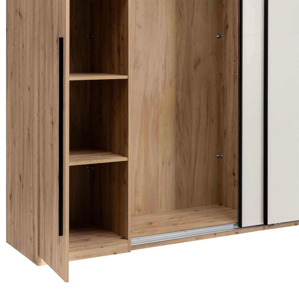 DREHTÜRENSCHRANK 4-türig Kaschmir, Eiche Artisan  - Kaschmir/Schwarz, KONVENTIONELL, Holzwerkstoff/Metall (315/225/61cm) - Boxxx