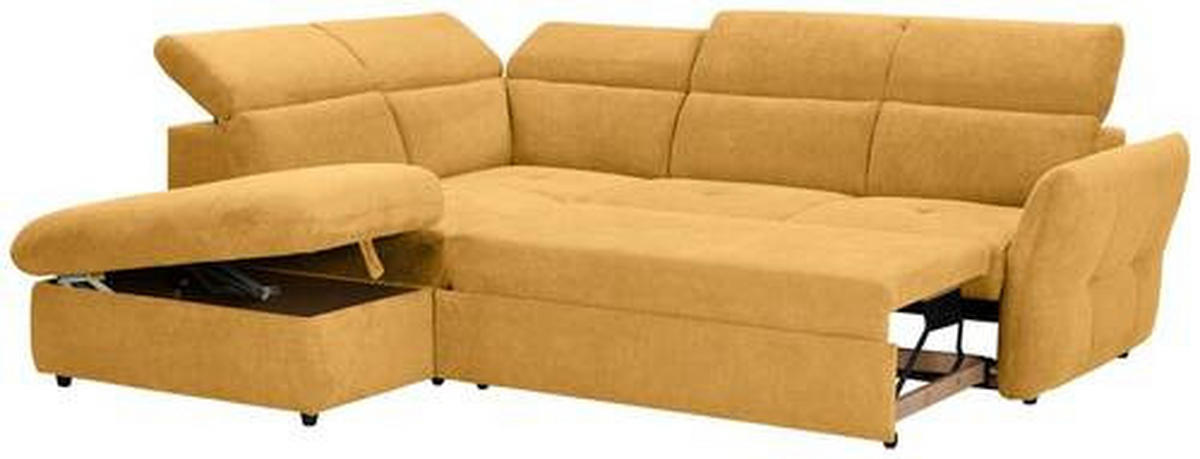 ECKSOFA in Mikrofaser Senfgelb  - Senfgelb/Schwarz, Design, Kunststoff/Textil (224/254cm) - Livetastic