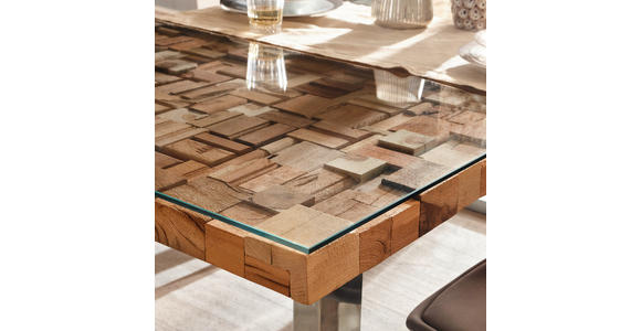 ESSTISCH in Holz, Glas 200/100/77 cm - Chromfarben/Naturfarben, KONVENTIONELL, Glas/Holz (200/100/77cm) - Ambia Home