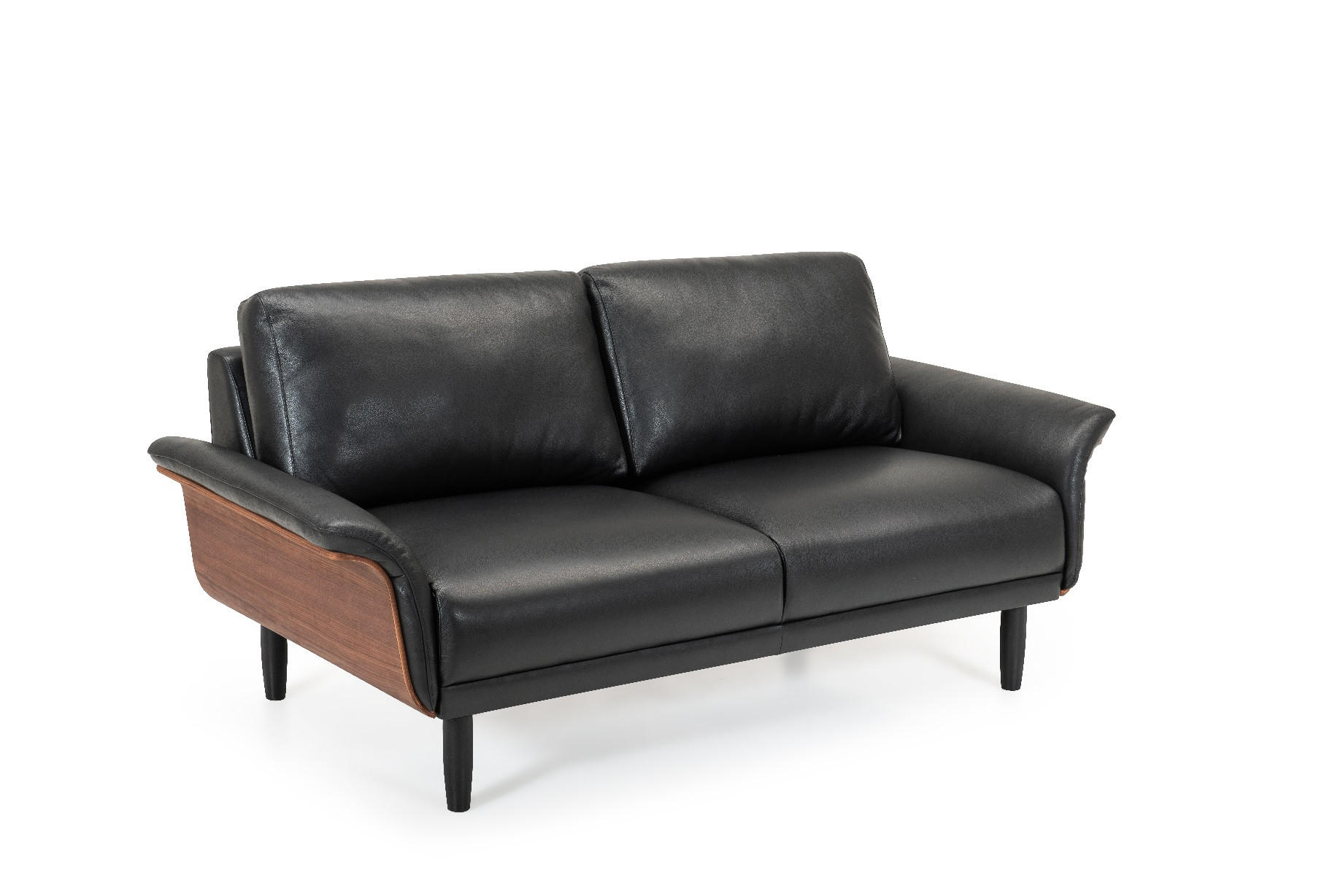 2-SITS SOFFA i trä, metall, läder svart, nötfärg  - nötfärg/svart, Klassisk, metall/läder (174/81/94cm) - Welnova