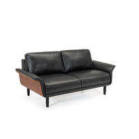 2-SITS SOFFA i trä, metall, läder svart, nötfärg  - nötfärg/svart, Klassisk, metall/läder (174/81/94cm) - Welnova