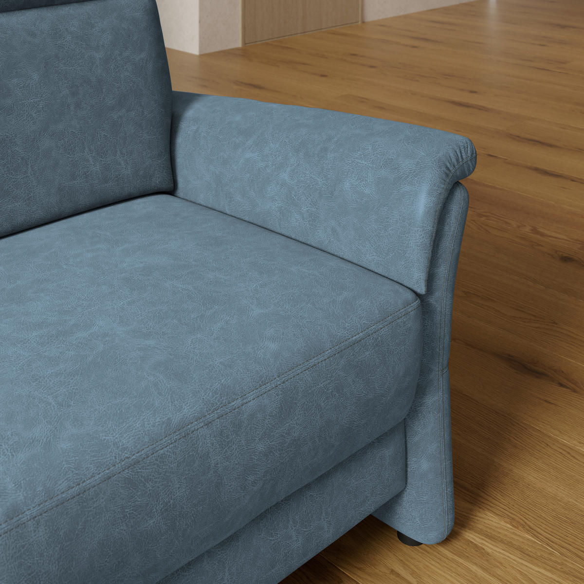2,5-SITZER Mikrofaser Blaugrau  - Blaugrau/Schwarz, Konventionell, Kunststoff/Textil (170/99/91cm) - Elegando
