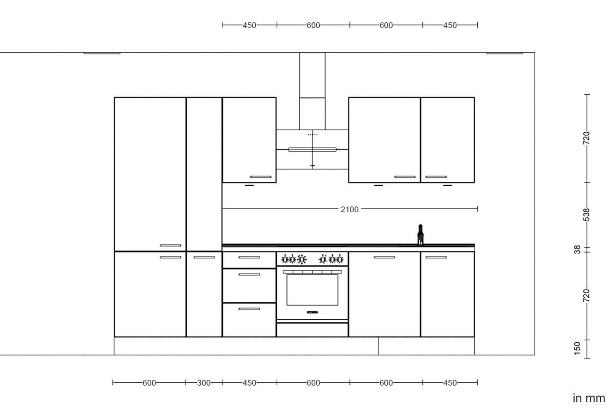 KÜCHENLEERBLOCK 300 cm   in Grau, Schieferfarben, Hellgrau  - Schieferfarben/Edelstahlfarben, MODERN, Holzwerkstoff/Metall (300cm) - Nobilia