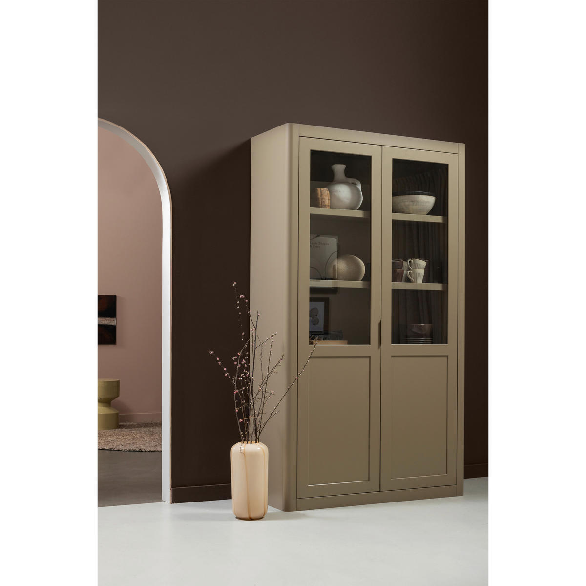 VITRINE  in Kiefer Schlammfarben  - Schlammfarben/Schwarz, Design, Holz/Metall (120/217/48cm) - Livetastic