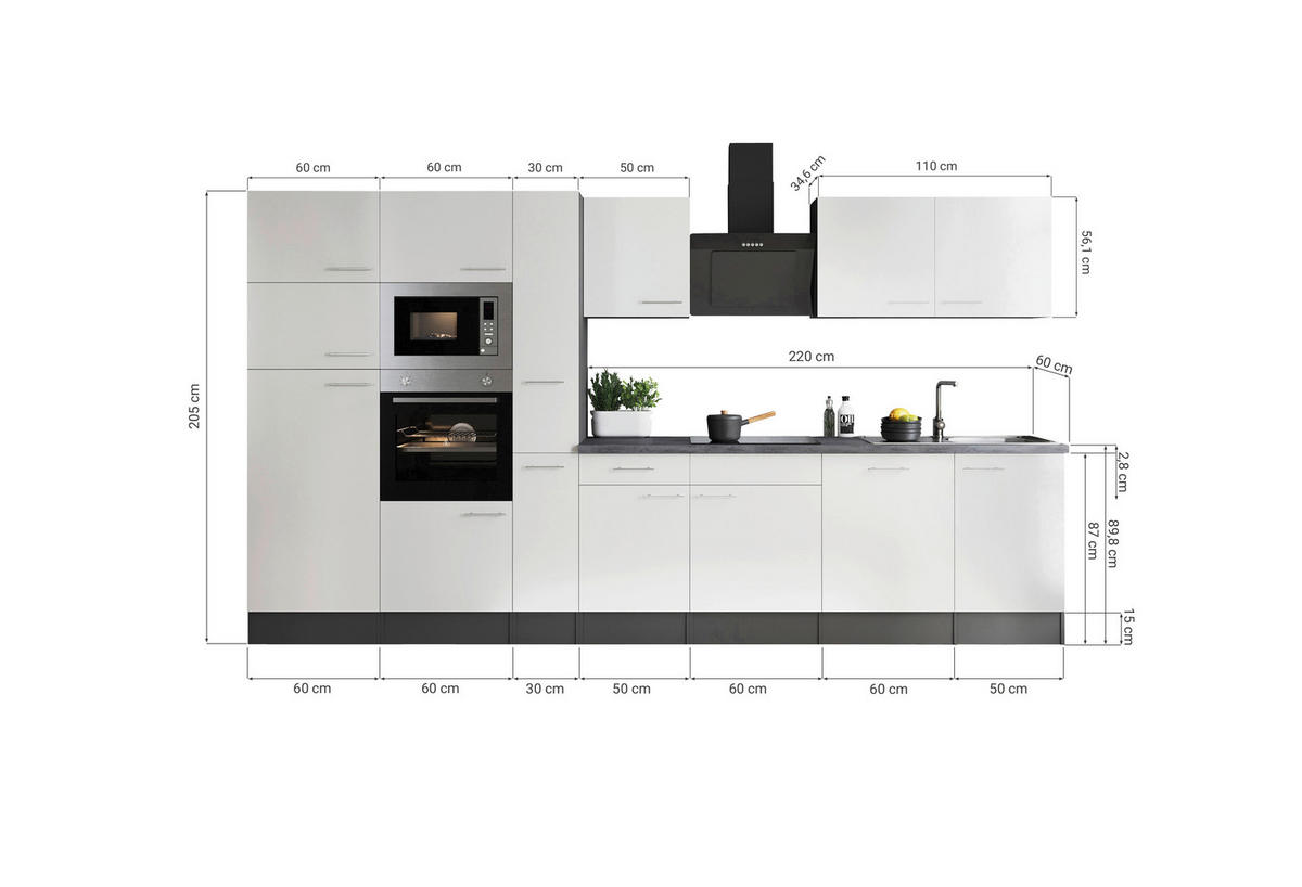 KÜCHENBLOCK 370 cm   in Dunkelgrau  - Dunkelgrau/Schwarz, Design, Holzwerkstoff/Metall (370cm) - Respekta