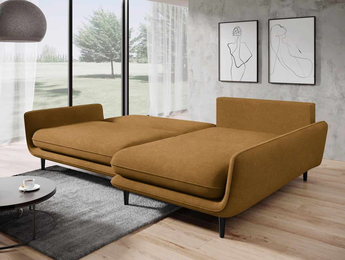 ECKSOFA in Velours Goldfarben  260/167 cm  - Goldfarben/Schwarz, Design, Holz/Textil (260/167cm) - Welnova