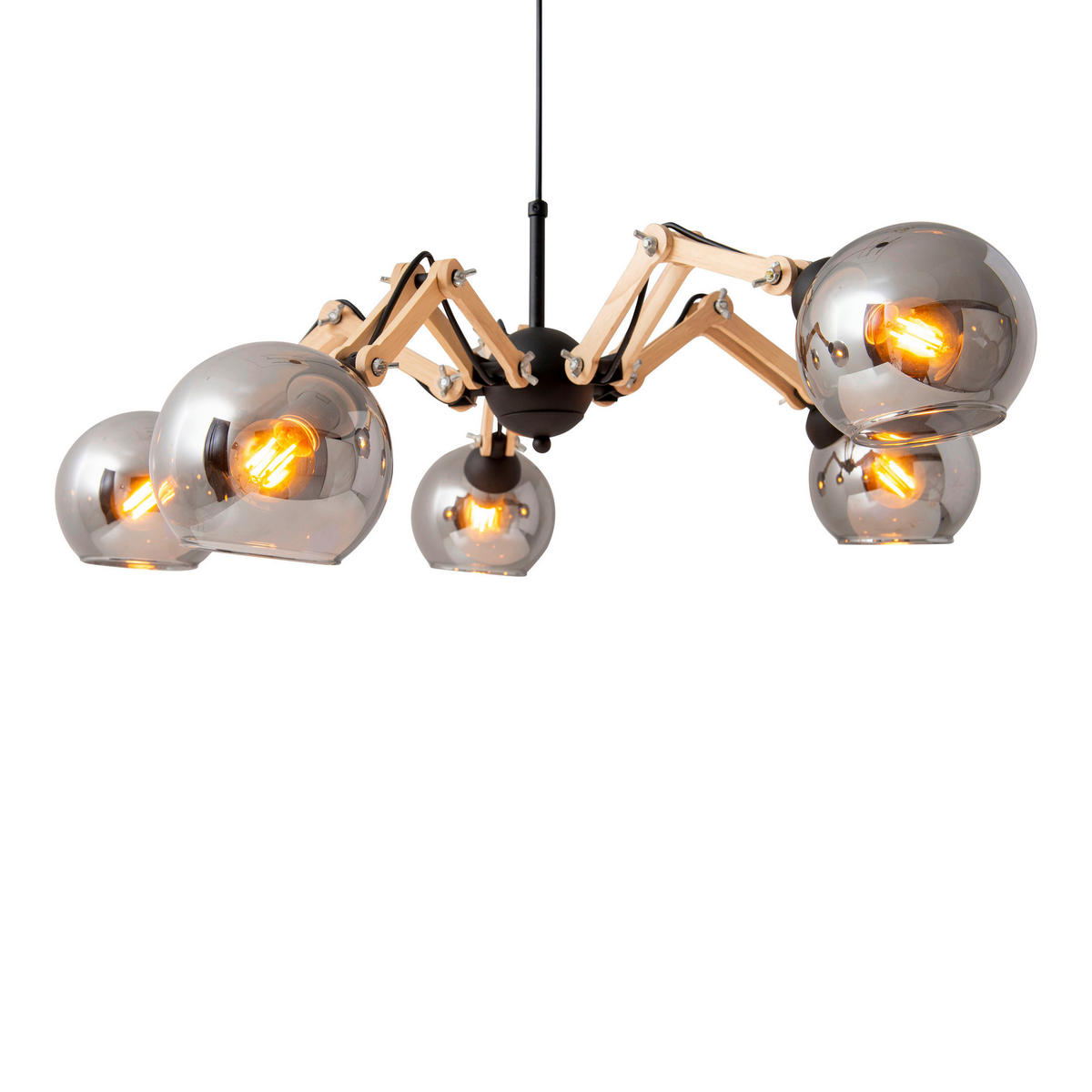 HÄNGELEUCHTE 80/130 cm   - Schwarz/Naturfarben, Design, Glas/Holz (80/130cm) - Näve