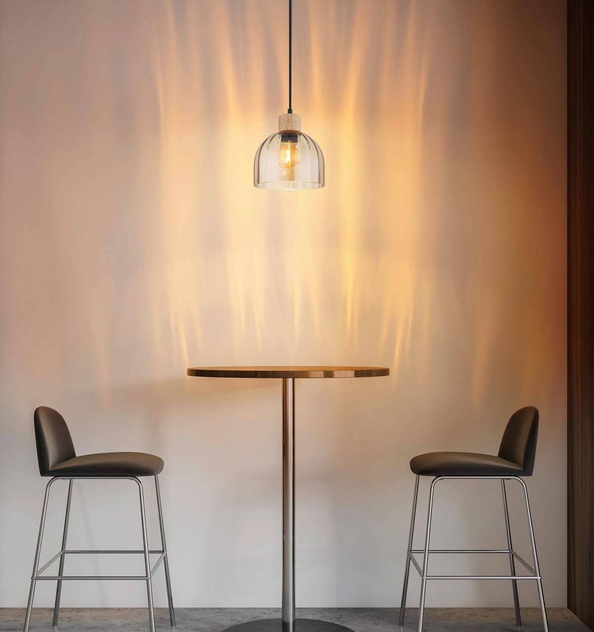 HÄNGELEUCHTE Swanson 20/120 cm  - Bernsteinfarben/Schwarz, Design, Glas/Holz (20/120cm) - Globo