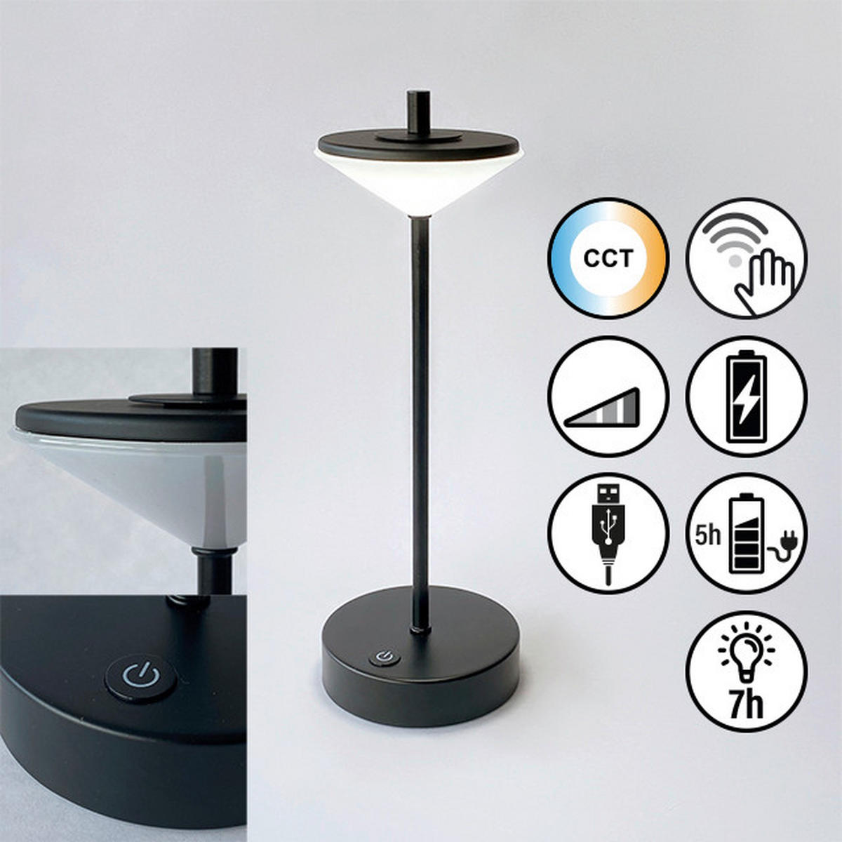 AKKU-TISCHLEUCHTE Modular S 12/35 cm   - Schwarz, Design, Metall (12/35cm) - Fischer & Honsel