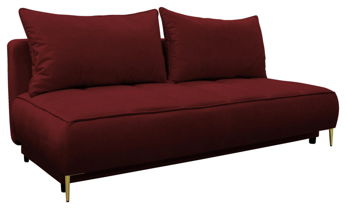 SCHLAFSOFA in Velours Bordeaux  - Bordeaux/Goldfarben, Design, Textil/Metall (200/90/97cm) - MID.YOU