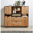 HIGHBOARD Schwarz, Eichefarben 145/130/38 cm - Eichefarben/Schwarz, Design, Glas/Holz (145/130/38cm) - Novel