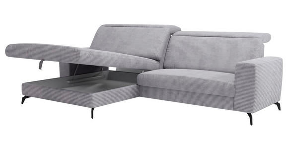 ECKSOFA inkl. Funktion Hellgrau Cord - Hellgrau/Schwarz, KONVENTIONELL, Textil/Metall (178/290cm) - Cantus