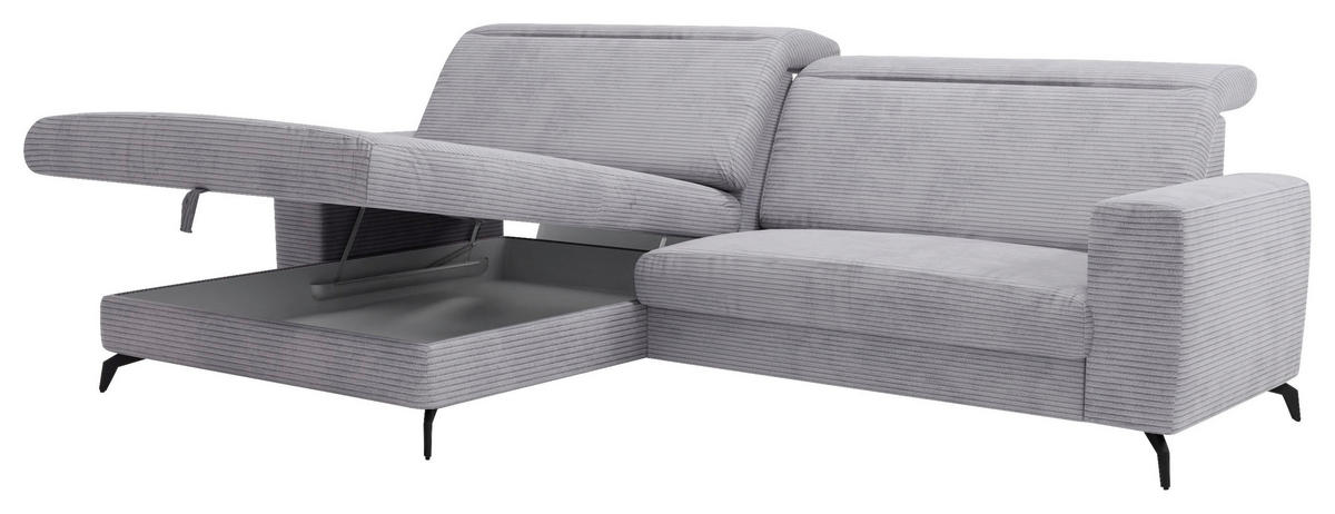 ECKSOFA in Cord Hellgrau  - Hellgrau/Schwarz, Konventionell, Textil/Metall (178/290cm) - Sit & More