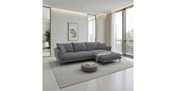ECKSOFA  in Webstoff Dunkelgrau  304/196 cm  - Dunkelgrau/Schwarz, KONVENTIONELL, Textil/Metall (304/196cm) - Hom`in