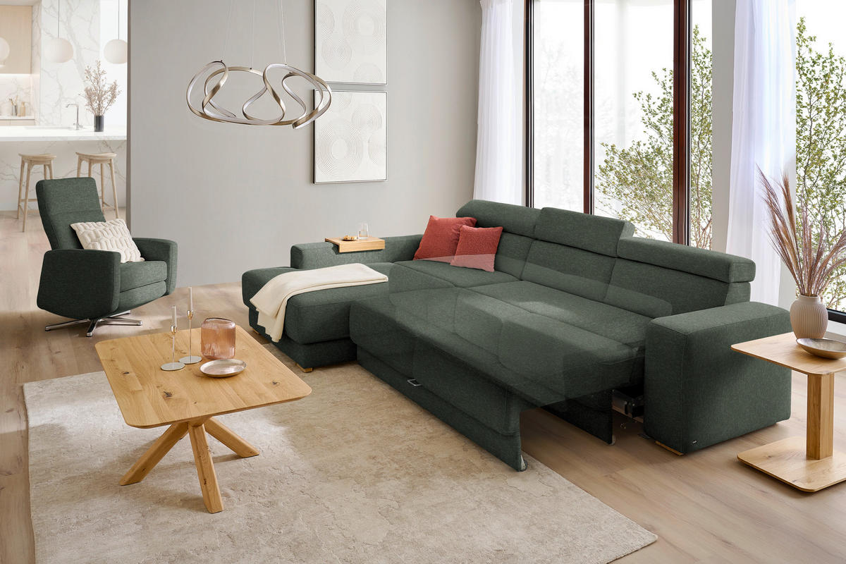 ECKSOFA  in Chenille Dunkelgrün  206/316 cm  - Dunkelgrün/Eichefarben, Design, Textil (206/316cm) - Sedda