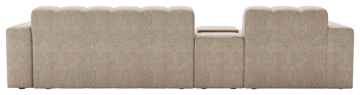 ECKSOFA Taupe Chenille Stauraum, Getränkehalter  - Taupe/Schwarz, MODERN, Kunststoff/Textil (150/299cm) - Milino