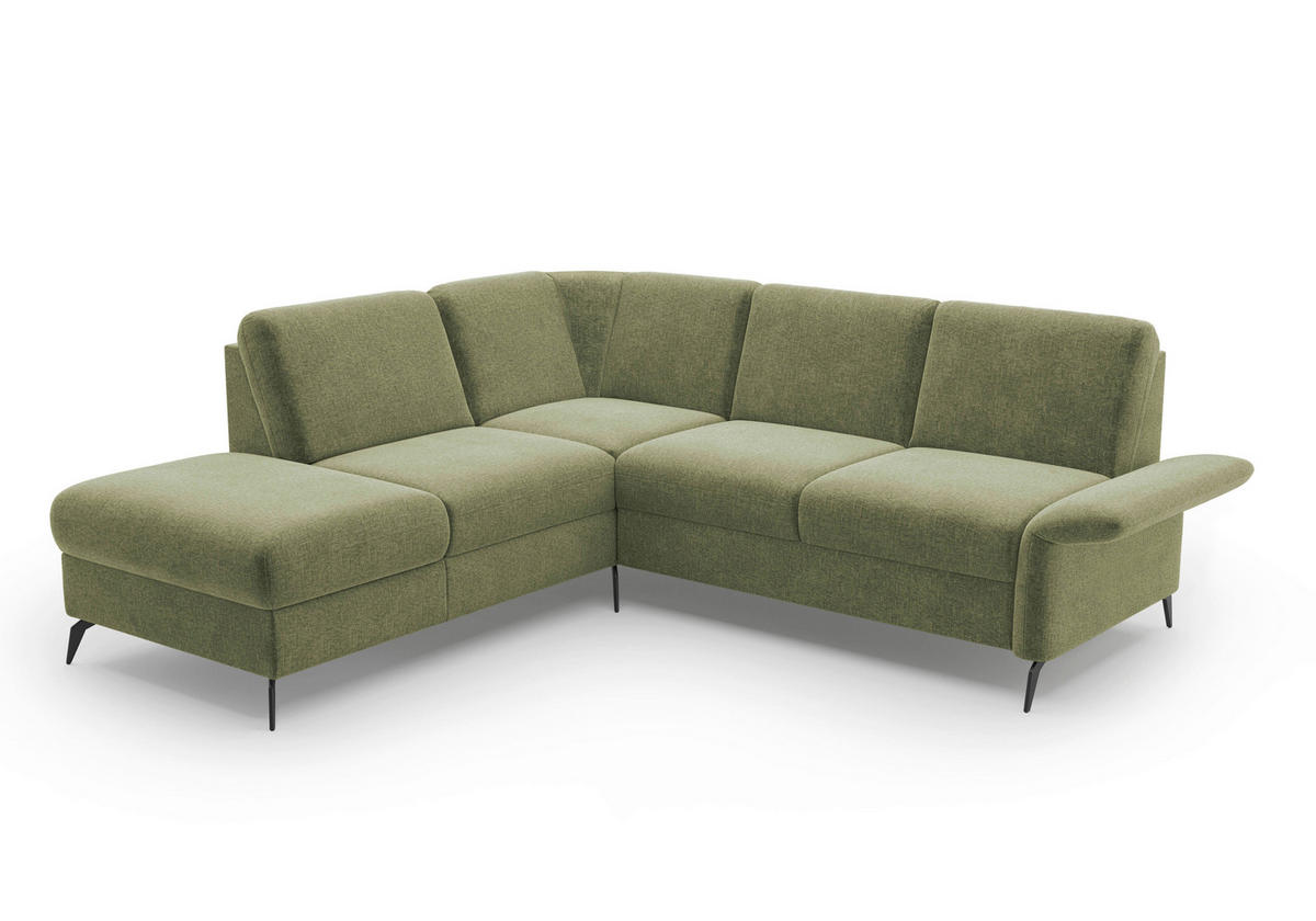 ECKSOFA ROCHELLE E Hellgrün Flachgewebe  - Schwarz/Hellgrün, KONVENTIONELL, Textil/Metall (216/240cm) - Sit & More