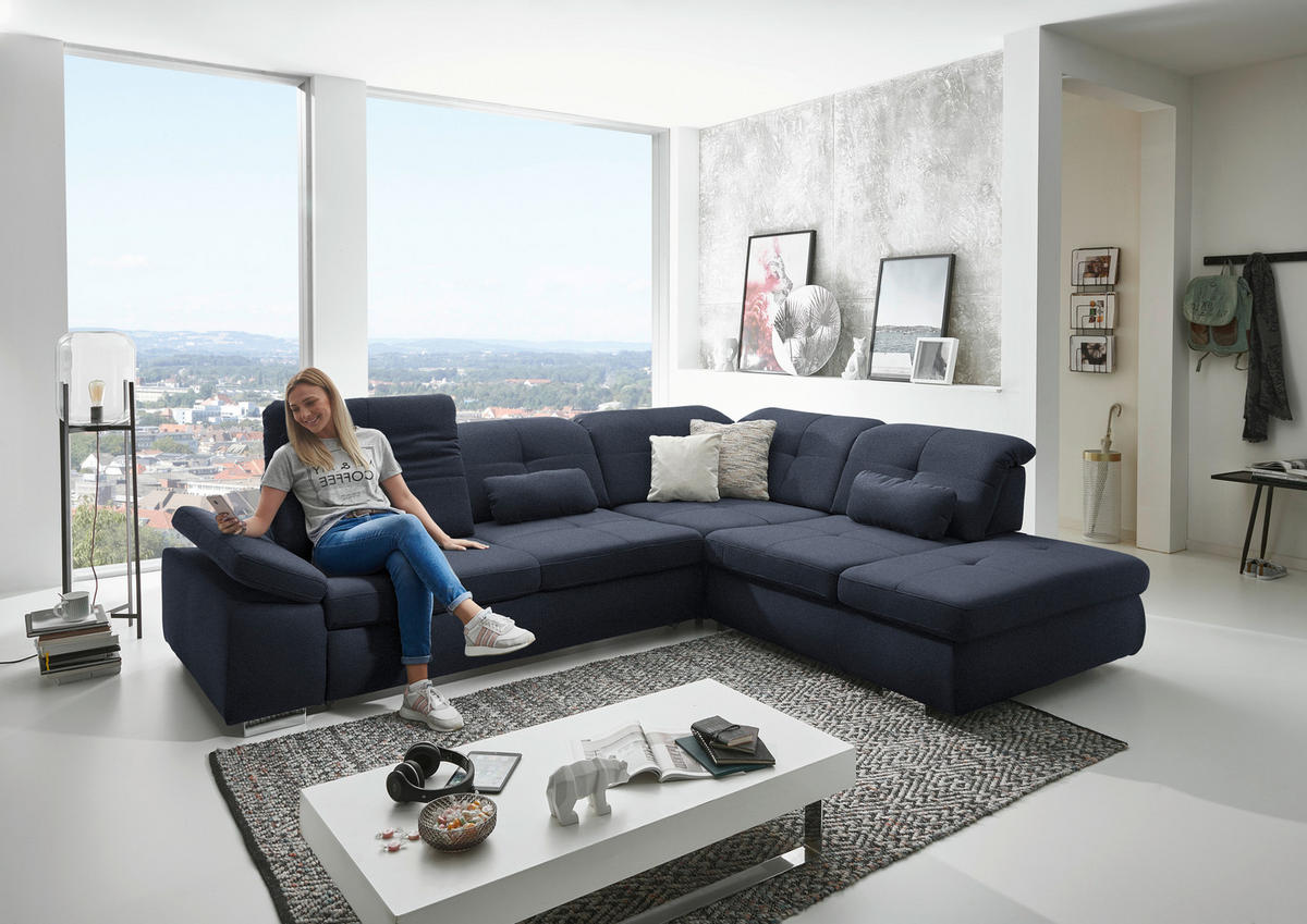 ECKSOFA  in Mikrofaser Blau  312/260 cm  - Chromfarben/Blau, Design, Textil/Metall (312/260cm) - Beldomo Style