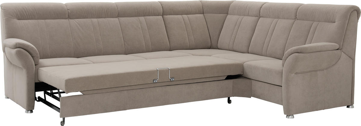 ECKSOFA Beige Velours, beflockt  - Beige/Silberfarben, KONVENTIONELL, Textil/Metall (306/248cm) - Beldomo Comfort