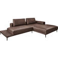 ECKSOFA in Echtleder Dunkelbraun  304/201 cm  - Dunkelbraun/Schwarz, Design, Leder/Metall (304/201cm) - Emilio Belluti