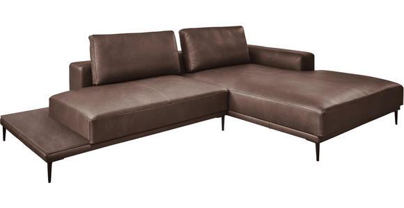 ECKSOFA in Echtleder Dunkelbraun 304/201 cm - Dunkelbraun/Schwarz, Design, Leder/Metall (304/201cm) - Emilio Belluti